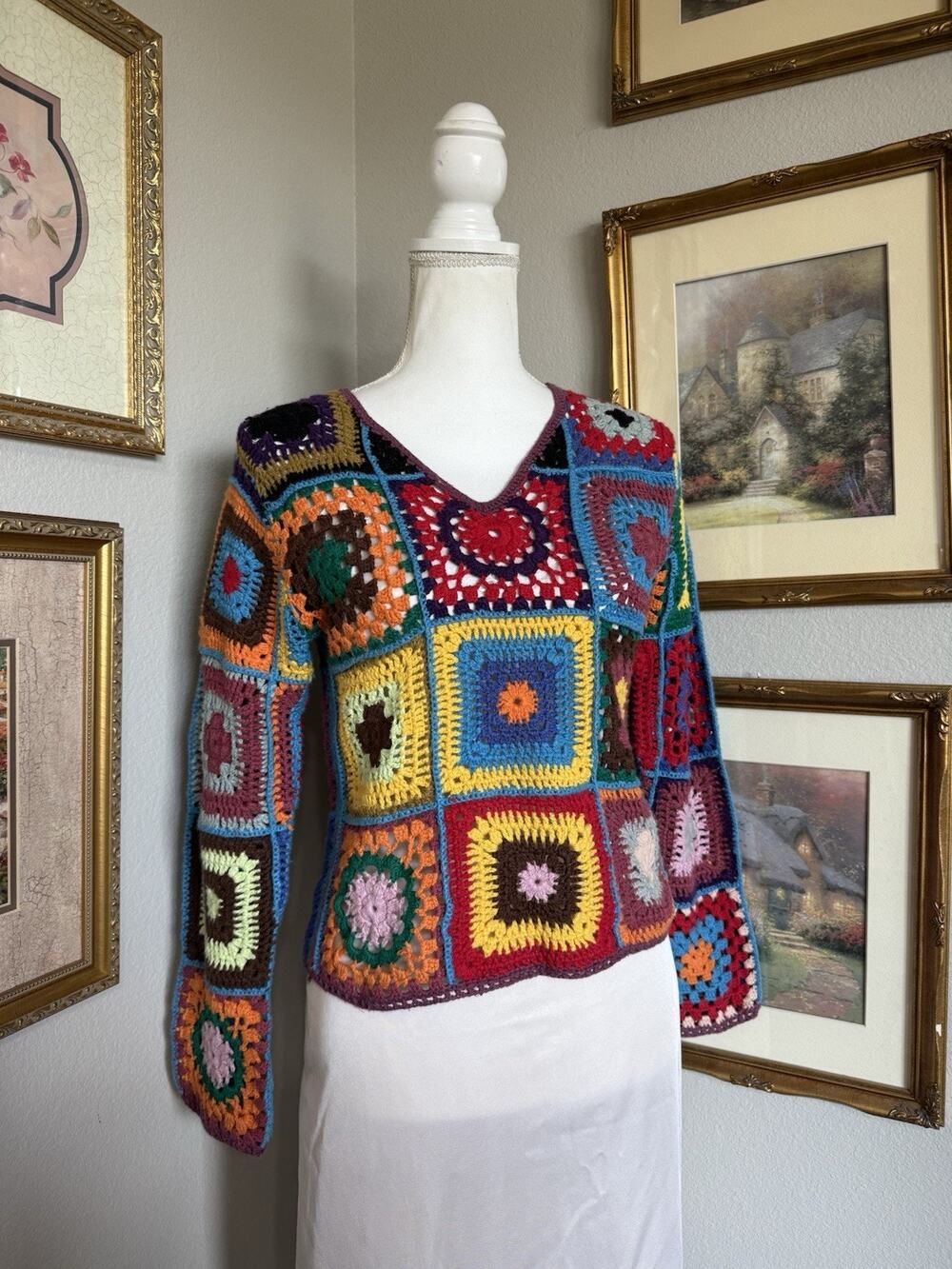 Express Tricot Crochet Multicolor Knit Pullover Size S